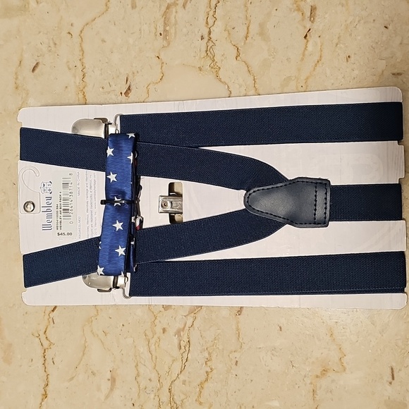 NWT Wembley Patriotic Red White Blue Stars & Stripes Bow Tie & Suspenders SET - Picture 3 of 4